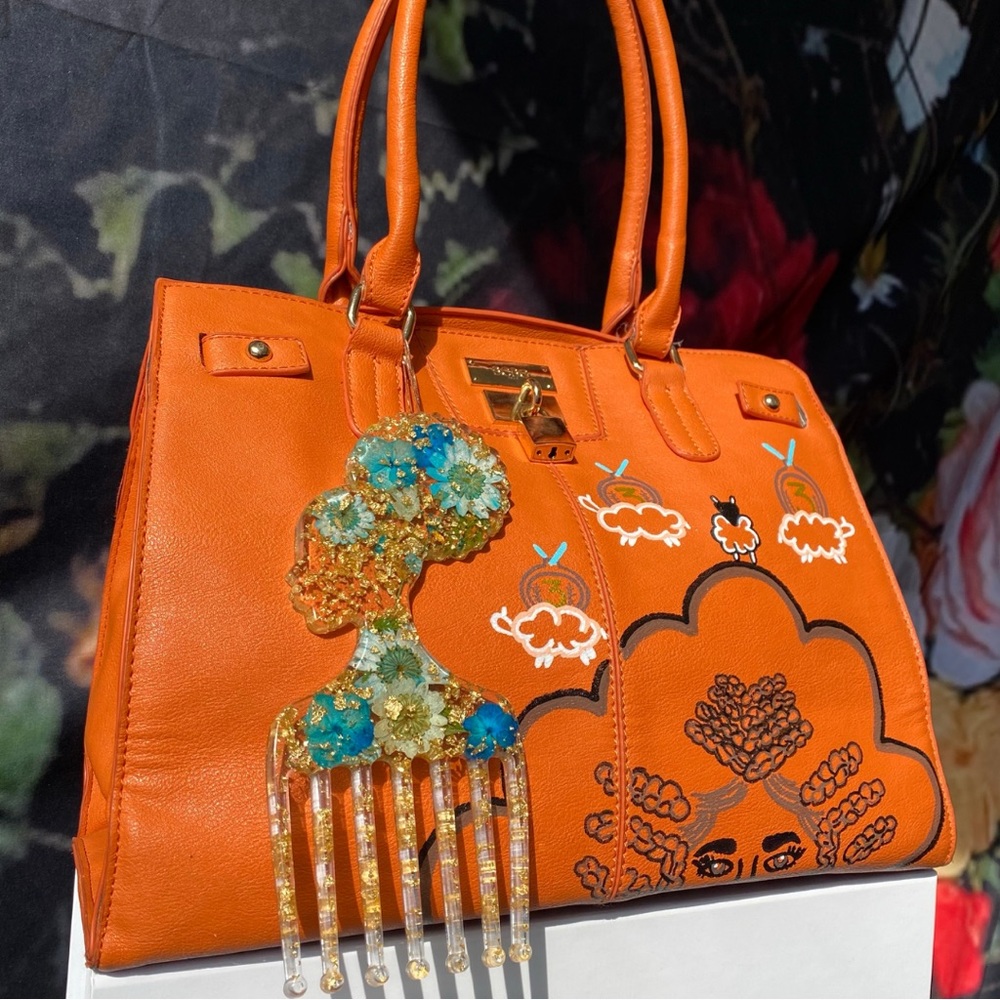 VanRahDesign hand painted BCBG purse with lock —Painting “Bronze Wool”